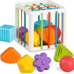 Montessori Toys for 1 Year Old, Cube & 6 Sensory Shape Blocks, Baby Toys 12-18 Months, Developmental Infant Birthday Gifts for Learning Toddler Age 1 2 3