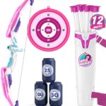 Bow and Arrow for Kids, LED Light Up Archery Set with 12 Suction Cup Arrows, 1 Hanging Target, 3 Score Targets & 1 Quiver, Indoor Outdoor Sport for Boys Girls Ages 4-12, Purple