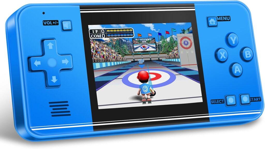 32 Bit Handheld Game Console for Kids Adults, Preloaded 135 Retro Video Games, 3.0″ Color Display Rechargeable Portable Gaming Player, Mini Electronic Travel Toy Gift for Boys Girls(Blue)