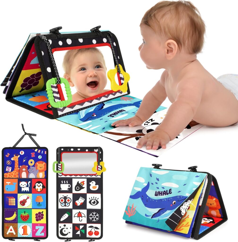 URMYWO Tummy Time Toy – Black and White High Contrast Baby Toys for Newborn – Baby Visual Stimulation Mirror – Montessori Sensory Crinkle Toy for Infant 0-3-6-12 Months – Shower Gift for Boy Girl