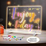 LED Note Board with Colors, 13.7″X10″ 4 Modes &7 Colors Acrylic Dry Erase Boards with Light, Include Adapter, Hanging Chain, Led Drawing Board for Kids with Stand,7 Markers, Spray Bottle