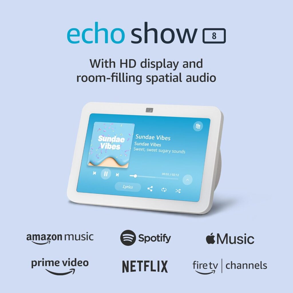 Amazon Echo Show 8 (3rd generation, 2023 release), With Spatial Audio, Smart Home Hub, and Alexa, Glacier White