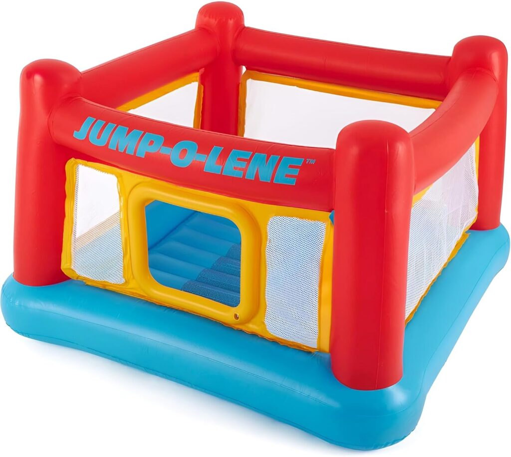 Intex Inflatable Jump-O-Lene Trampoline Bounce House with Crawl-Thru Door & Net – Indoor & Outdoor Backyard Blow-Up Bouncy Playhouse for Kids Ages 3-6