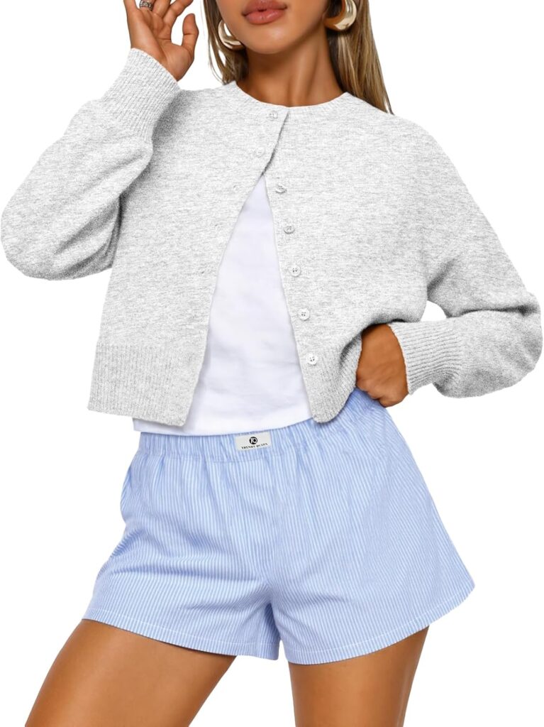 Trendy Queen Cropped Cardigan Sweaters for Women Lightweight Crop Knit Y2k Fall Outfits Fashion Clothes 2025
