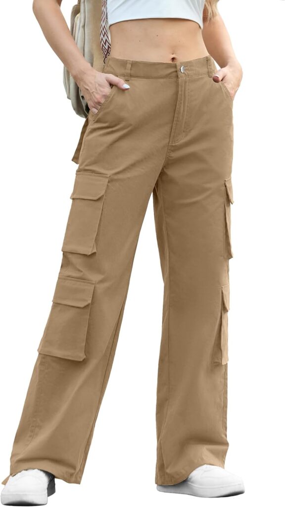 Lepunuo Womens Cargo Pants High Waisted Casual Pants Baggy Stretchy Wide Leg Y2k Streetwear with 8 Pockets