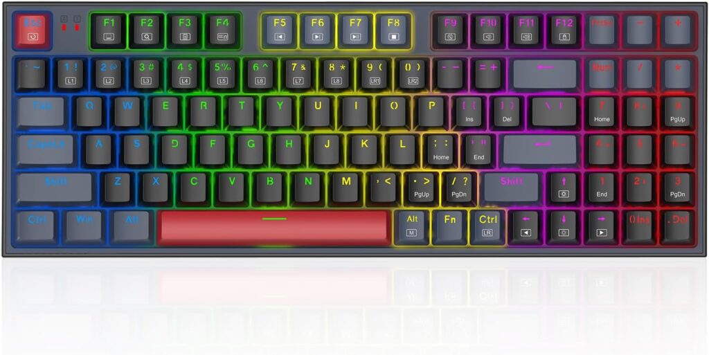 Redragon Mechanical Keyboard, Wired Gaming Keyboard with 94 Keys, Programmable Macro Editing, Numeric Pad, Compact Layout for PC Laptop, Black Gray