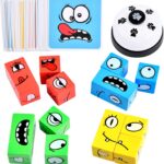 Wooden Face Changing Magic Cube Game, Expression Puzzle Building Blocks Pattern Matching Game, Educational Puzzles Toy Board Games for Kids and Adults with Bell
