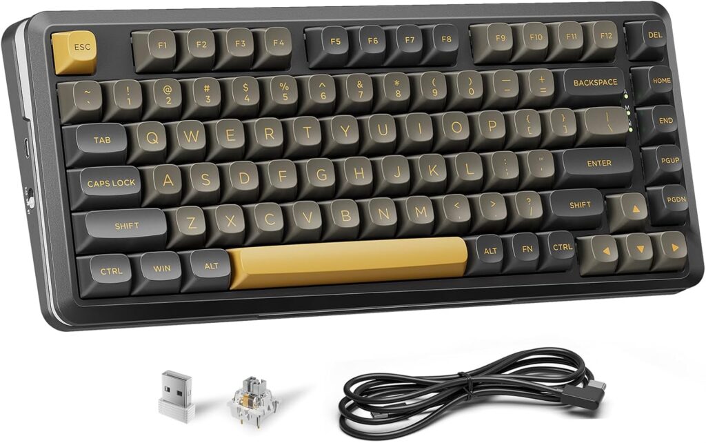 Redragon K738 Wireless Mechanical Keyboard, Gasket Mounted RGB Gaming Keyboard, 3-Mode (2.4G/BT/USB), Pre-lubed Linear Switches, 75% Layout, 82 Keys Hot Swappable for PC/Mac – Black Gold