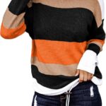 Dokotoo Womens Sweaters Striped Fall Winter Outfits 2025 Crewneck Drawstring Color Block Fashion Clothing