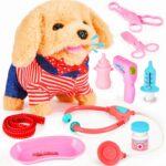 Toddler Toy 10 Pcs Interactive Retriever Robot Dog Toy – Walking & Stuffed Puppy with Stethoscope for Vet Role Play, Educational Toddler Gifts for 3 Year Old Girl