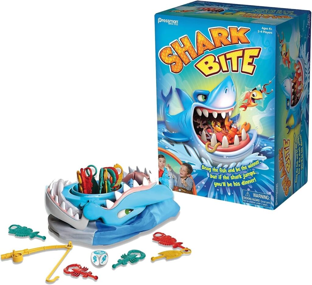 Shark Bite — Roll the Die and Fish for Colorful Sea Creatures Before the Shark Bites Game! by Pressman Blue Sky, 5″