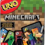 Mattel Games UNO Card Game, Gifts for Kids and Family Night, Themed to Minecraft Video Game, Travel Games, Storage Tin Box