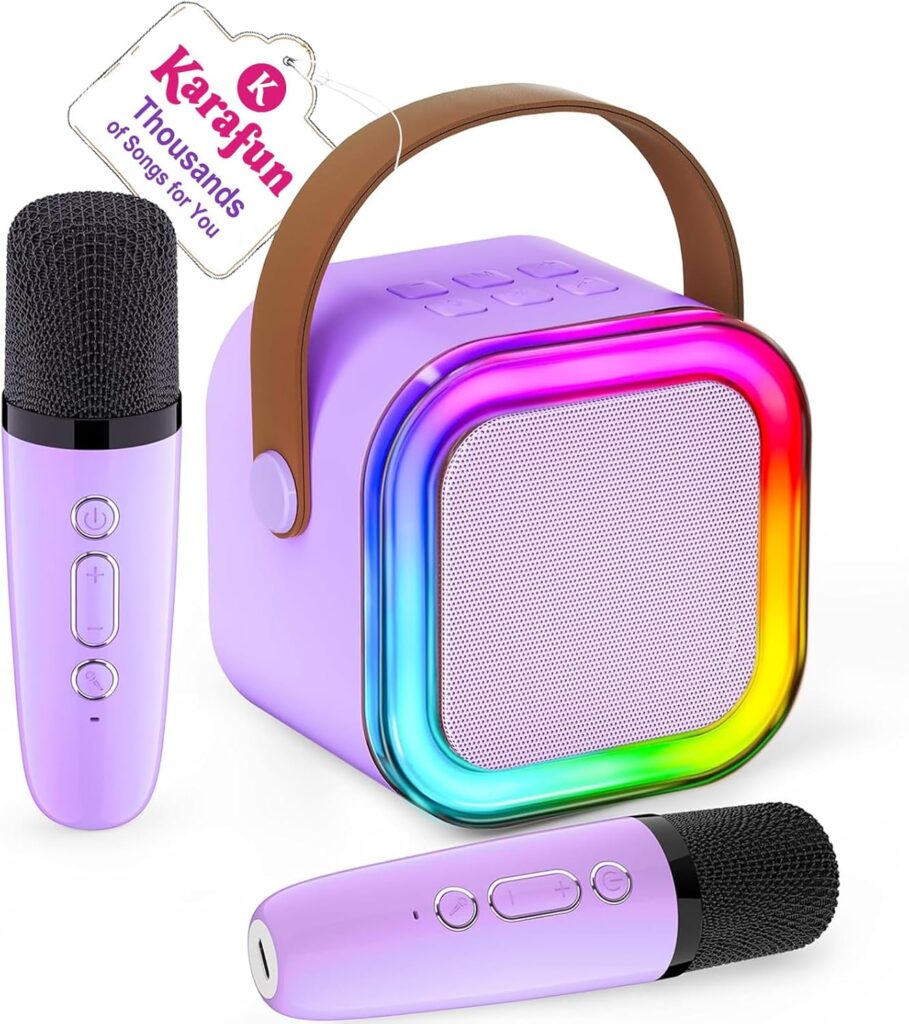 Mini Karaoke Machine for Kids, 2025 TOP Toys Birthday Gifts Ideas for Girls Ages 4, 5, 6, 7, 8, 9, 10, 12+ Years Old, Portable MP3 Player with 2 Wireless Mics for Party