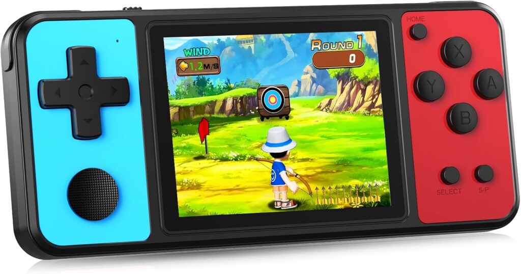 Beico 32 Bit Kids Handheld Games Preloaded 139 Video Games,Portable Electronic Toys with 3.0″ IPS Screen Rechargeable Battery,Gaming System Birthday Gifts for Boys Girls Ages 4-12 (Blue-Red)