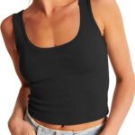 Artfish Women’s Scoop Neck Sleeveless Knit Ribbed Fitted Casual Crop Tank Top