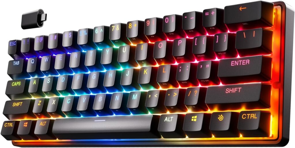 SteelSeries Apex Pro Mini Wireless Keyboard – 60% Design – OmniPoint 2.0 – Quantum 2.0 Wireless – Double Shot PBT Keycaps – Black