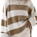 ZESICA Women’s 2025 Fall Long Sleeve Oversized Striped Color Block Comfy Loose Crew Neck Knitted Pullover Sweater