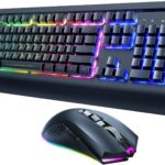 RisoPhy Wireless Gaming Keyboard and Mouse Combo, Metal Panel, 7 Color Backlits, Rechargeable 3200 mAh Battery, Wrist Rest, Sleep Mode, Light Up Keyboard + 7D 3200DPI Gaming Mice for PC Gamer