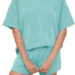 AXOSY Women 2 Piece Outfits Short Sleeve Top and Shorts Tracksuits Summer Lounge Pajama Sets