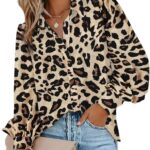Zeagoo Womens Shirts Button Down Printed Lantern Long Sleeve Blouse Fashion Casual Tops 2025