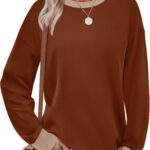 Saloogoe Sweatshirts for Women Crewneck Long Sleeve Loose Fit Tops Color Block Ribbed Trim Fashion 2025