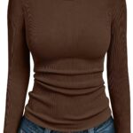 AUTOMET Women’s Long Sleeve Blouses Shirts with Ribbed Knit Work Office Basic Tops