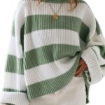 ZESICA Women’s 2025 Fall Long Sleeve Oversized Striped Color Block Comfy Loose Crew Neck Knitted Pullover Sweater