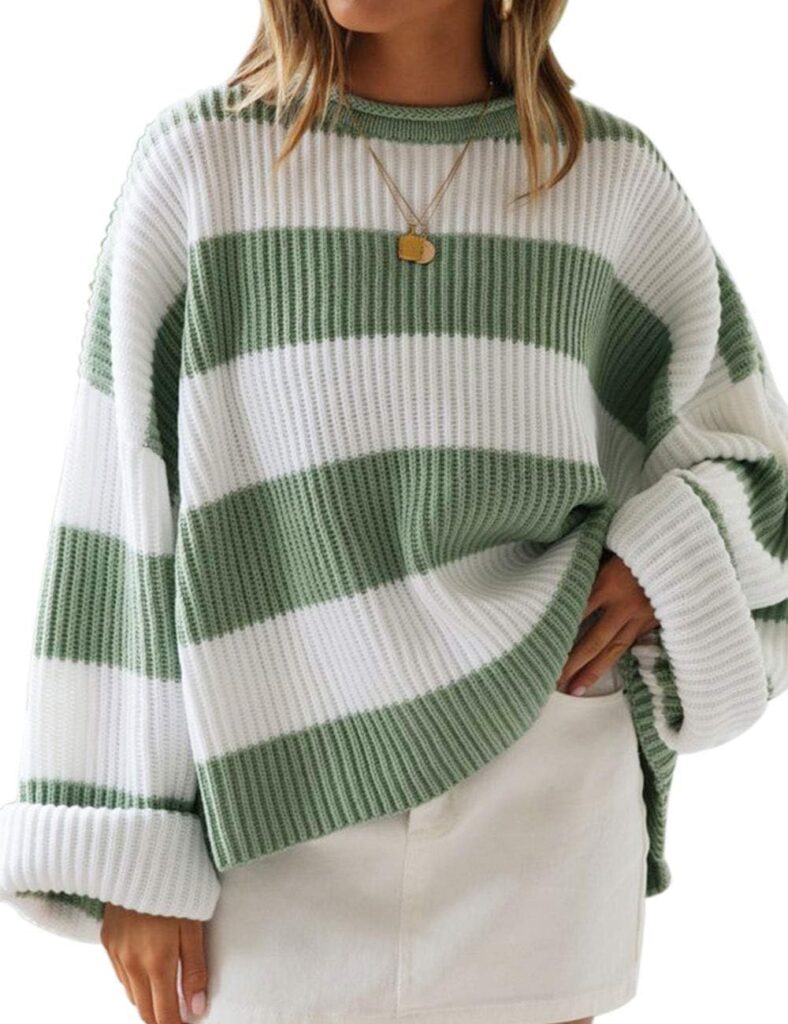 ZESICA Women’s 2025 Fall Long Sleeve Oversized Striped Color Block Comfy Loose Crew Neck Knitted Pullover Sweater