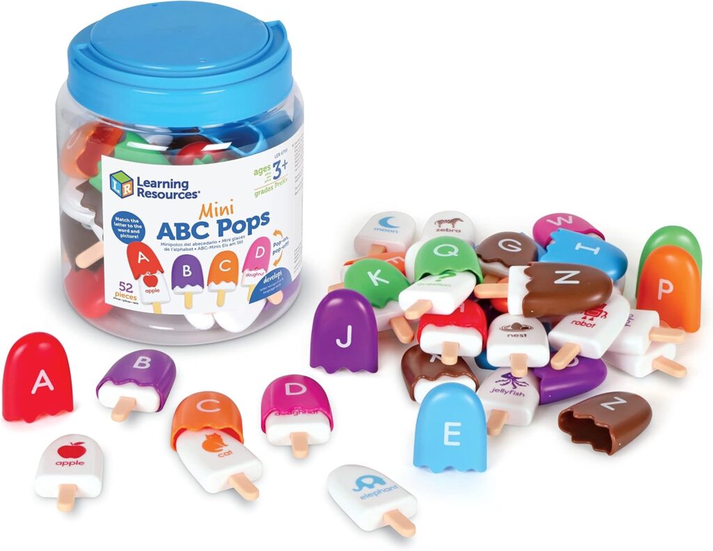 Learning Resources Mini ABC Pops – Alphabet Learning Toys, ABC Puzzle, Phonics Games for Toddlers, Fine Motor Toys, Play Food Set, Preschool Learning Activities, Sensory Bin Letters, Gifts for Kids