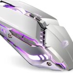 TENMOS T12 Wireless Gaming Mouse Rechargeable, 2.4G Silent Optical Wireless Computer Mice with Changeable LED Light for Laptop PC, 7 Buttons, 3 Adjustable DPI (Silver)