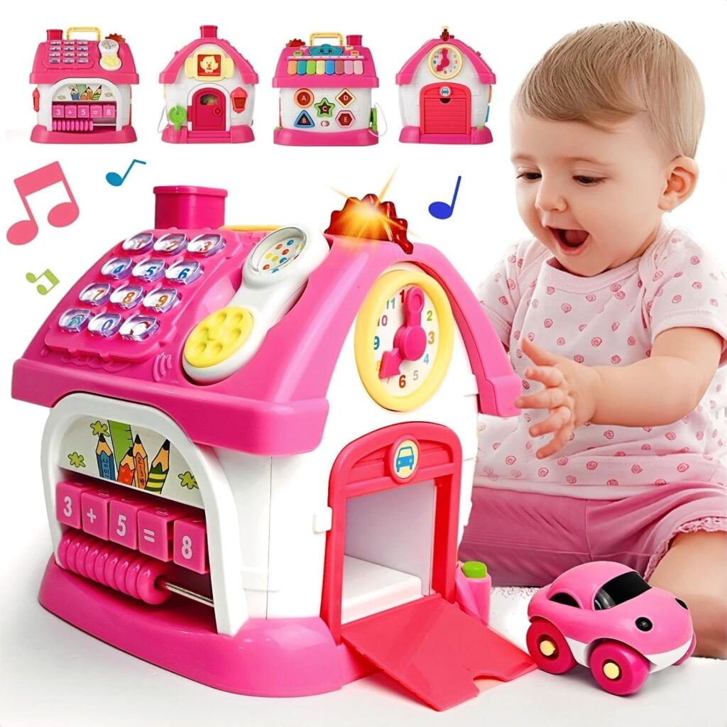 Toys for 1+ Year Old Girls – Montessori 8-in-1 Musical Activity House Toys with Lights, Sounds & Bilingual EN/ES Learning, First Birthday & Xmas Gifts for 1 2 3 Year Old Girl