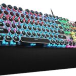 AULA F2088 Typewriter Style Mechanical Gaming Keyboard Blue Switches,Rainbow LED Backlit,Removable Wrist Rest,Media Control Knob,Retro Punk Round Keycaps,USB Wired Computer Keyboard