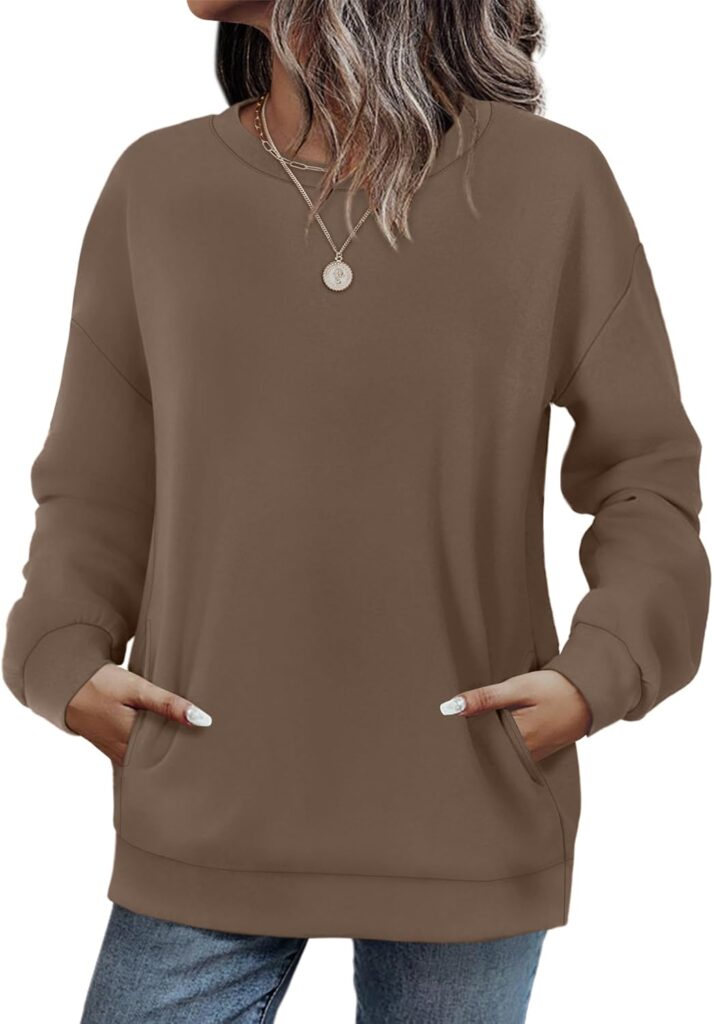 WIHOLL Crewneck Sweatshirts Women Long Sleeve Tops 2025 Fall Fashion Clothes Winter Pullover with Pockets S-2XL