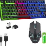 Gaming Wireless TKL Keyboard Mouse Combo Rechargeable LED Backlit Tenkeyless Compact 87 Keys 6 Button for Computer Laptop PS4 PS5 Switch Compatible with Windows XP/7/8/10 iMac MacBook Xbox one X
