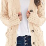 PRETTYGARDEN Women’s Open Front Cardigan Sweaters Fall Fashion Button Down Cable Knit Chunky Winter Clothing Outerwear Coats
