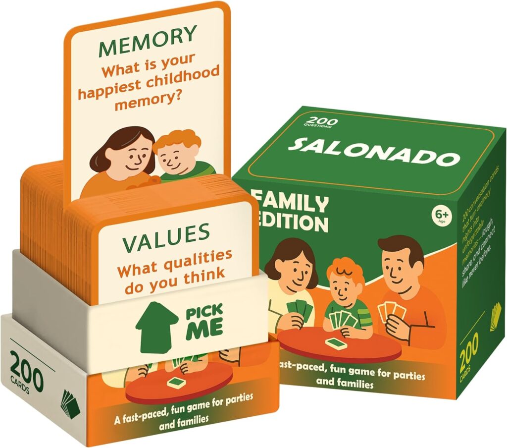 Conversation Cards for Family & Friends – 200 Prompts, 6 Categories, Perfect for Daily Table Talk, Screen-Free Fun, Holiday, Birthday & Housewarming Gift (Family)