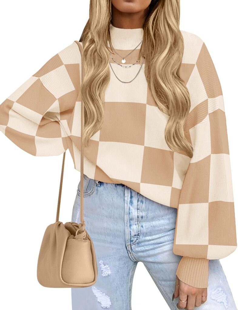 ZESICA Women’s 2025 Fall Fashion Turtleneck Long Sleeve Striped Ribbed Knit Loose Pullover Sweater Tops
