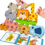 Montessori Toys for 1 2 3 4 Year Old Boys Girls, Toddler Toys Age 2-4, 10 Pack Wooden Animal Blocks Sorting & Stacking Education Toddler Puzzles Toy,1 2 3 4 Year Old Girl Boy Birthday Gifts