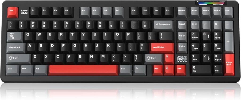 LINGBAO K98 Wireless Mechanical Gaming Keyboard, Tri-Mode BT5.0/2.4GHz/USB-C, Gasket Custom Hot-Swappable Linear Switches Creamy Keyboard with Number Pad, RGB Backlit Gaming Keyboard for PC Laptop