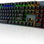Black Emblem Mechanical Gaming Keyboard with Clicky Blue Switches, RGB Backlit Full Size 104 Key Programmable Wired Keyboard with Aluminum Base for Gaming/Typing/PC/Mac