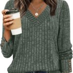 WIHOLL V Neck Long Sleeve Shirts for Women with Bottons Casual Fall Outfits Lightweight Tunic Sweaters Fashion Clothes 2025