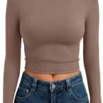 Trendy Queen Womens Long Sleeve Crop Tops Basic Slim Fitted Shirts Fashion 2025 Going Out Y2k Tops Teen Girl Clothes