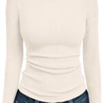 AUTOMET Women’s Long Sleeve Blouses Shirts with Ribbed Knit Work Office Basic Tops