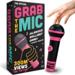 Lucky Egg Official Grab The Mic – Family Karaoke Board Game w/Foam Mic, 8+ Ages, 2-10 Players – Games for Bad Singers w/ 250 Lyrics (125 Cards) for Hilarious Game Nights & Birthday Party, Kids Gift