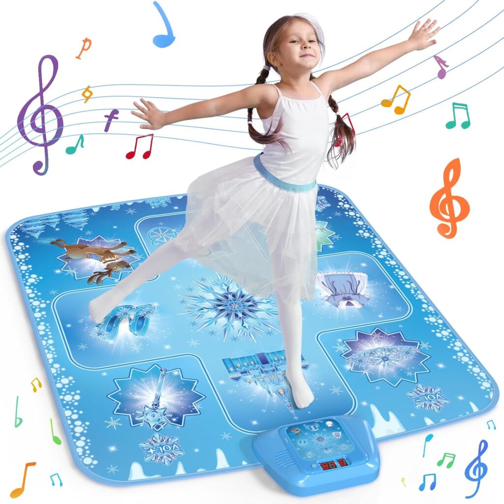 GirlsHome Dance Mat – Frozen Toys for Girls Electronic Dance Pad with 5 Game Modes, Built-in Music, Touch Sensitive Light Up LED Kids Musical Mat, Christmas & Birthday Gift for Girls 3-13