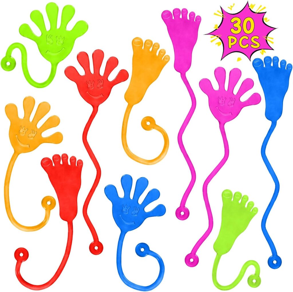 Sticky Hands Bulk 30 PCS Party Favors for Kids 4-8,8-12 Year Stretchy Sticky Hand Feet Goodie Bags Stuffers for Kids Mini Classroom Prizes Student Gifts Teacher Birthday Halloween Trinkets Slap Hand