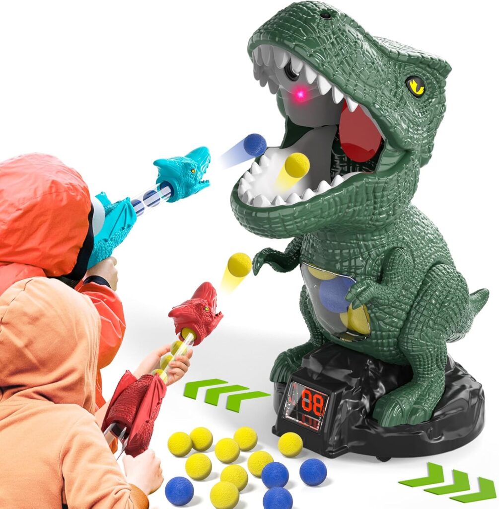 Dinosaur Toys Shooting Game for Kids 3 4 5 6 7 8, T-Rex Dinosaur Toys with 2 Air Pump Launchers and 48 Foam Bullets, Interactive Competition Game Gift for Boys Ages 3-5 5-8 Years Old