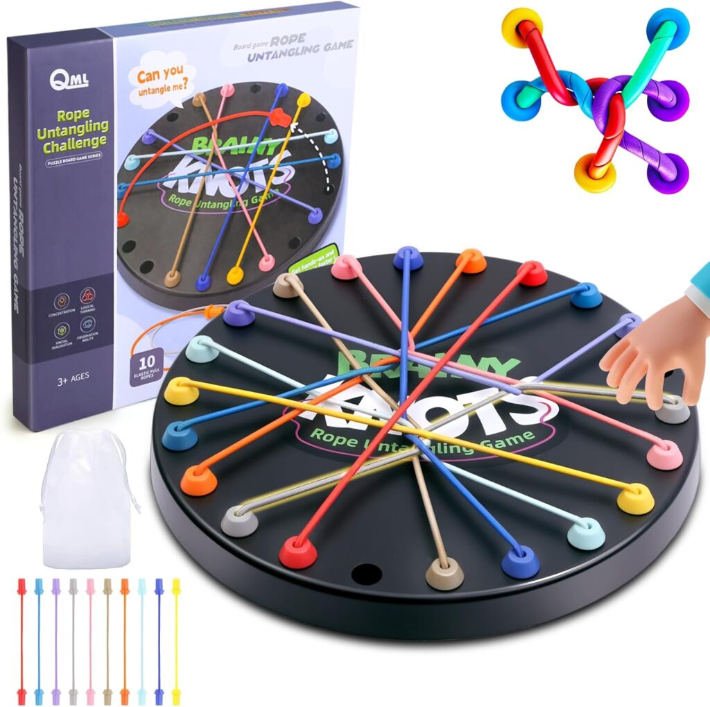 Brainy Knots Rope Untangling Game, 10Pcs Twisted Rope Puzzle Game,Strategy Untangling Challenge Puzzle, String Solution Central Lacing Travel Toys for Adults Kids(Black)
