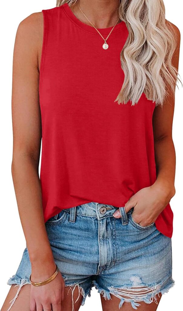 Smile Fish Women Crewneck Flowy Loose Fit Tank Top Sleeveless Summer Tops Shirts