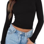 REORIA Long Sleeve Shirts for Women 2025 Fall Fashion Round Neck Basics Y2K Tops Layering Slim Fitted Top